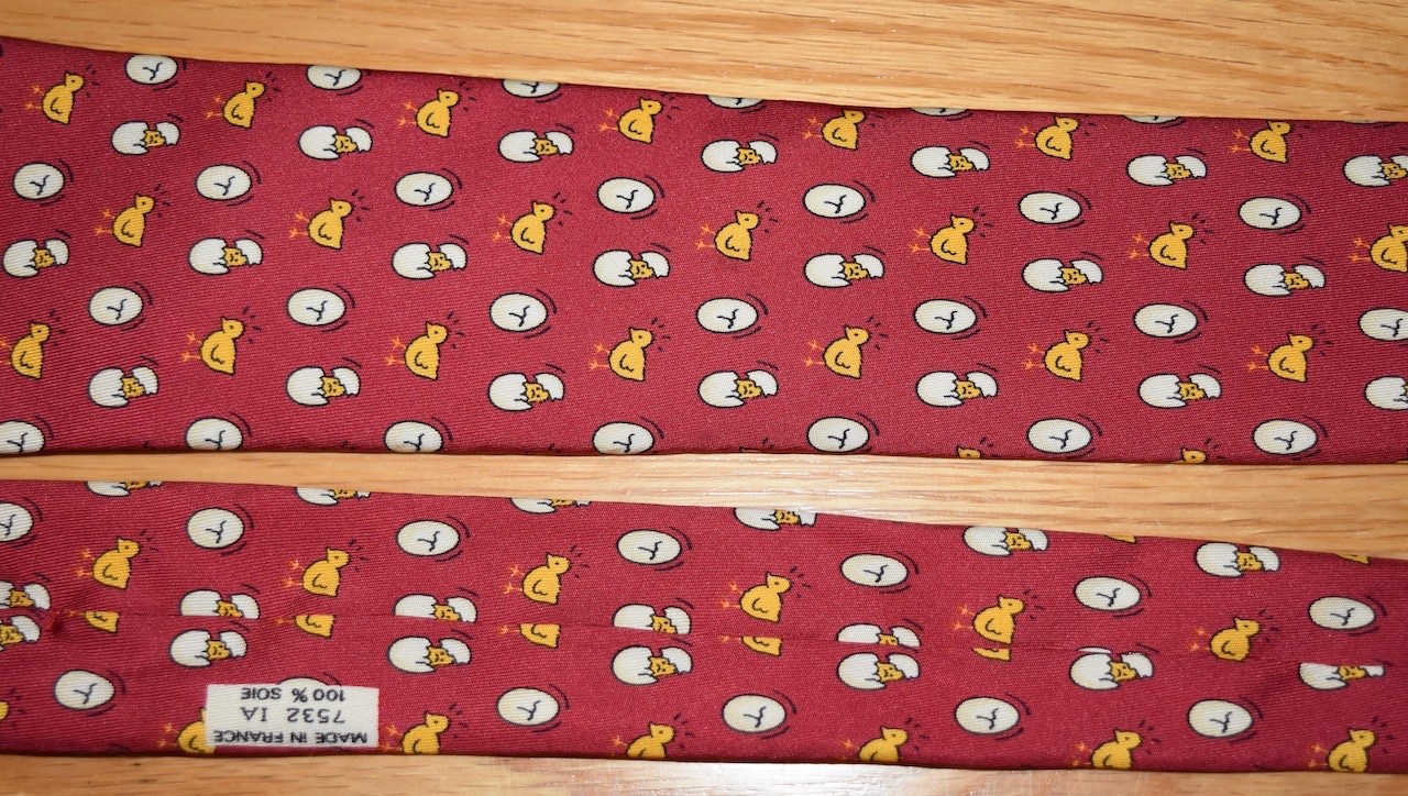 Hermes Silk Neck Tie Chick Egg Hatching Chicken Bird Red 7532 Preppy France 57″