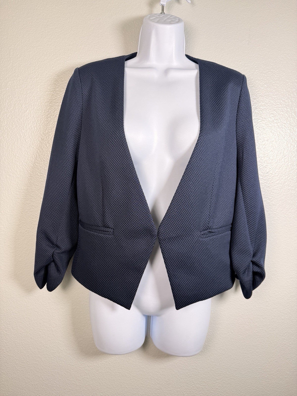 Amanda + Chelsea Womens Ruched 3/4 Sleeve Pique Blazer Womens LP Collarless