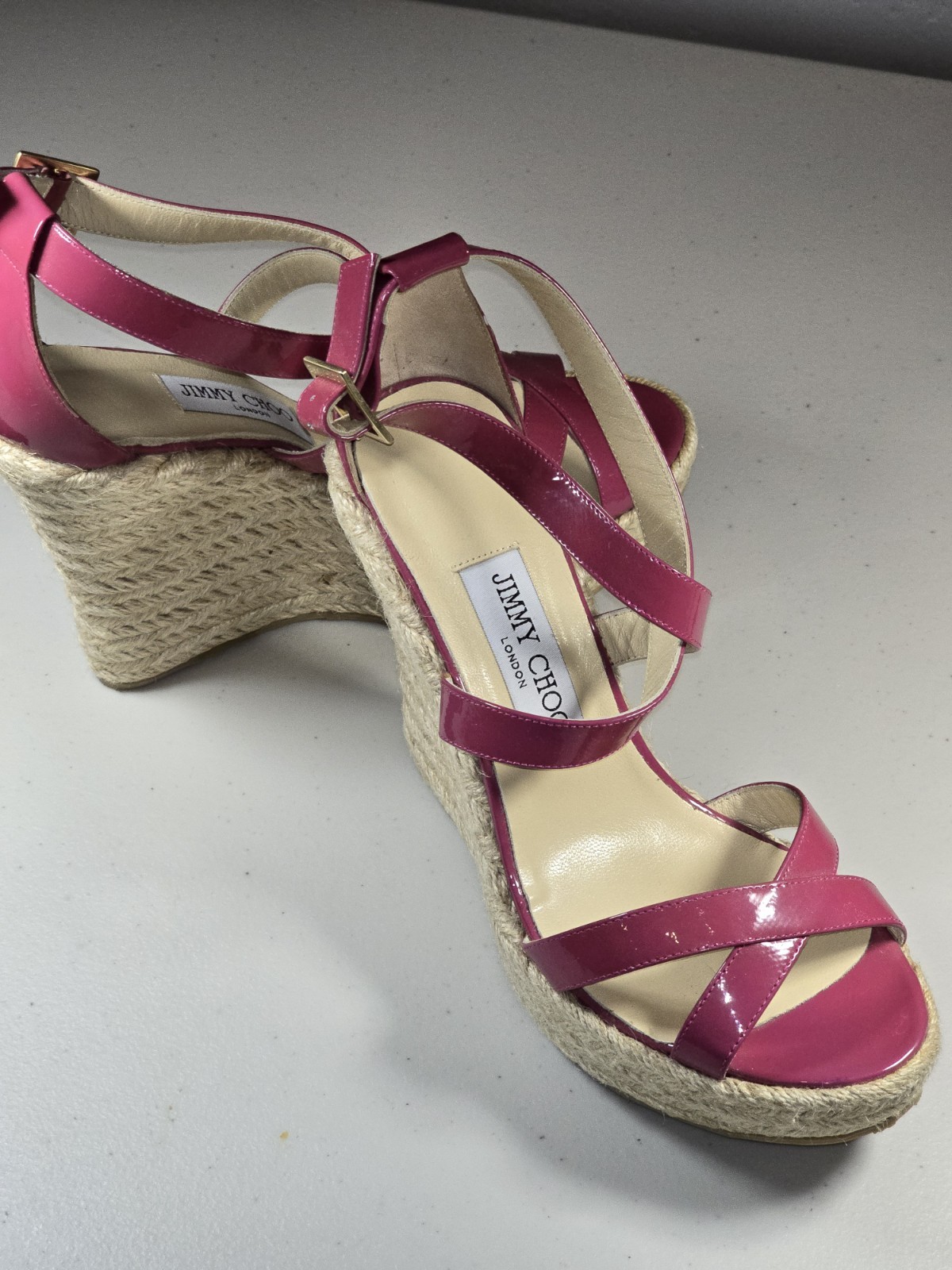 Jimmy Choo Hi Heel Wedge Sandal Pink Strap Size 39 New Other