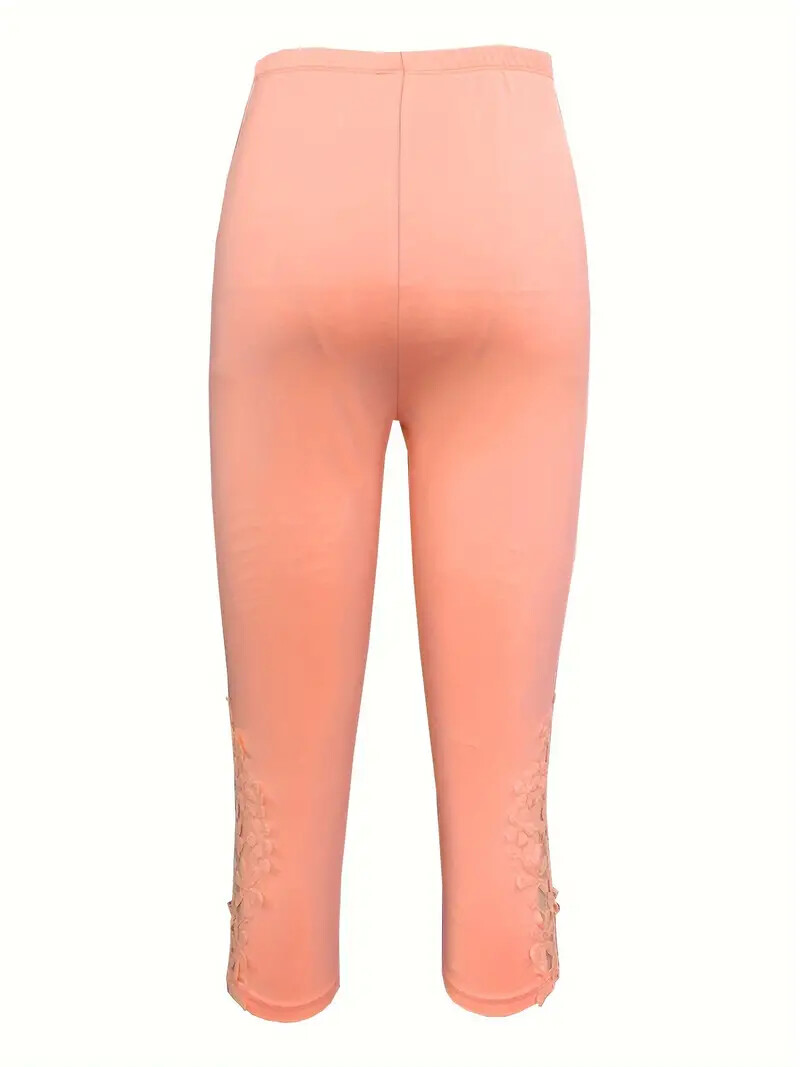 Contrast Lace Skinny Casual Elastic Waist Stretchy Lace infused Capri Leggings