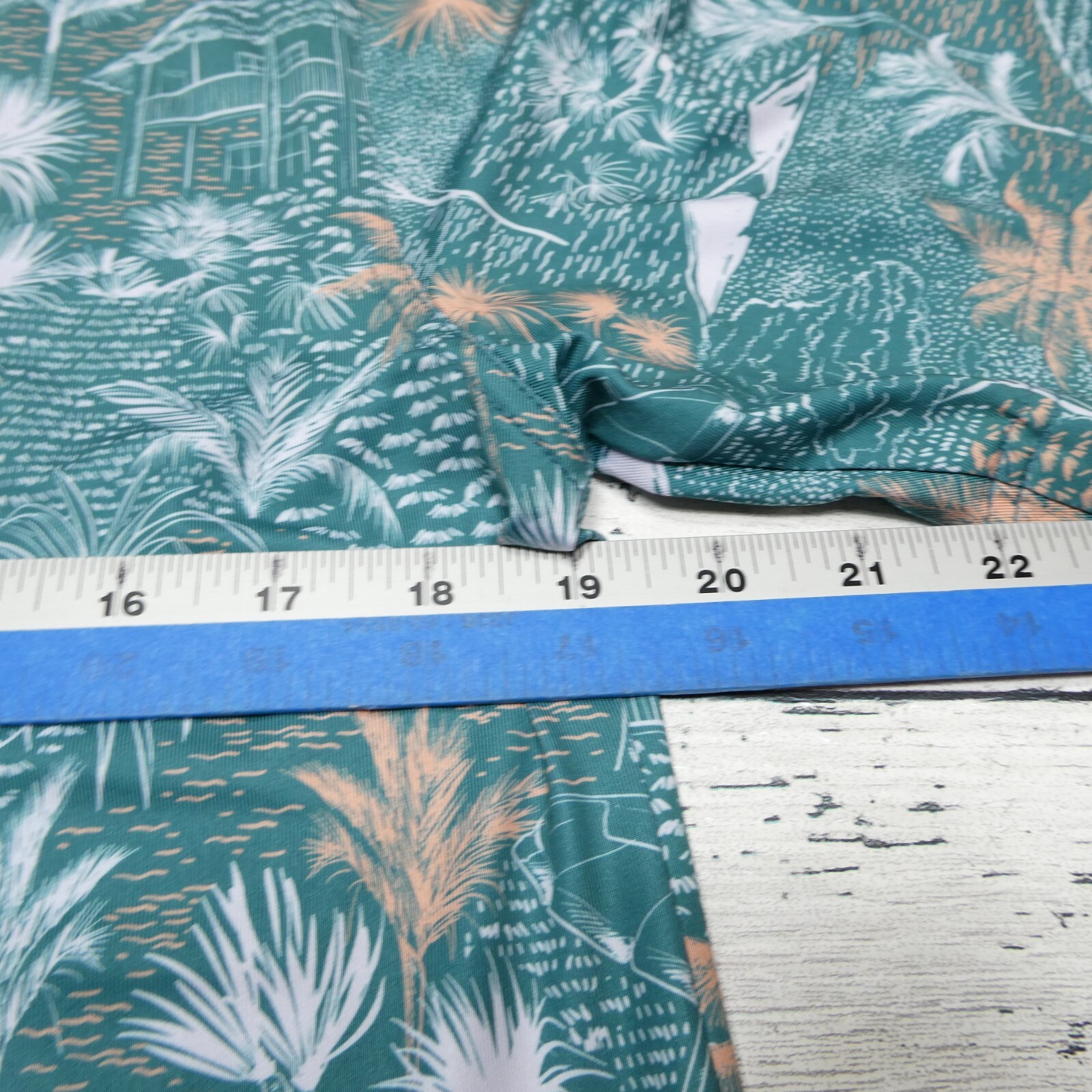 Waggle Polo Shirt Mens M Green Tropical Island Cabana Print Polyester Stretch