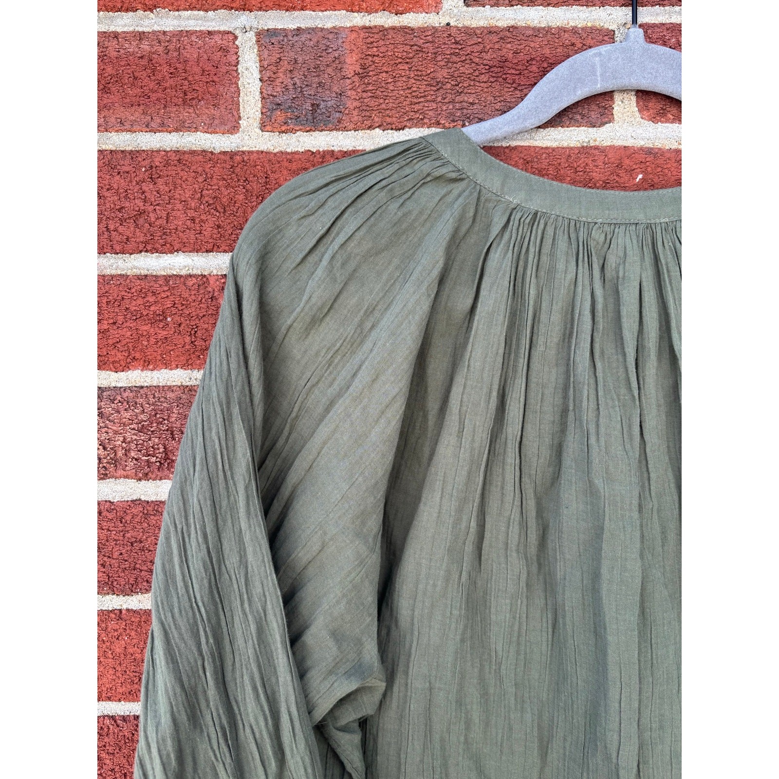 Old Navy Olive Green Peasant Blouse Medium Tall Boho Long Sleeve Cotton Top