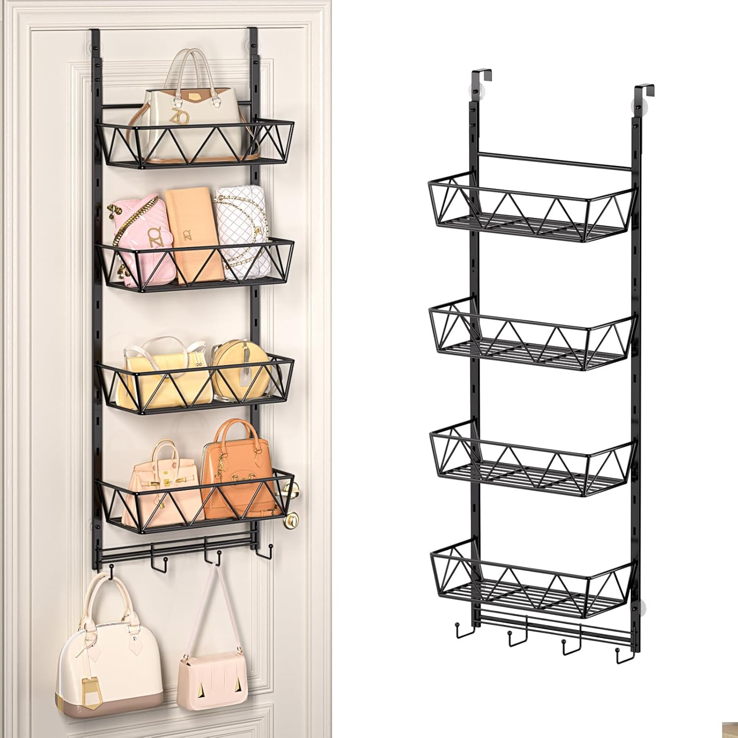 Purse Organizer Over The Door – 5 Tier Handbag Organizer with 4 Adjustable Metal