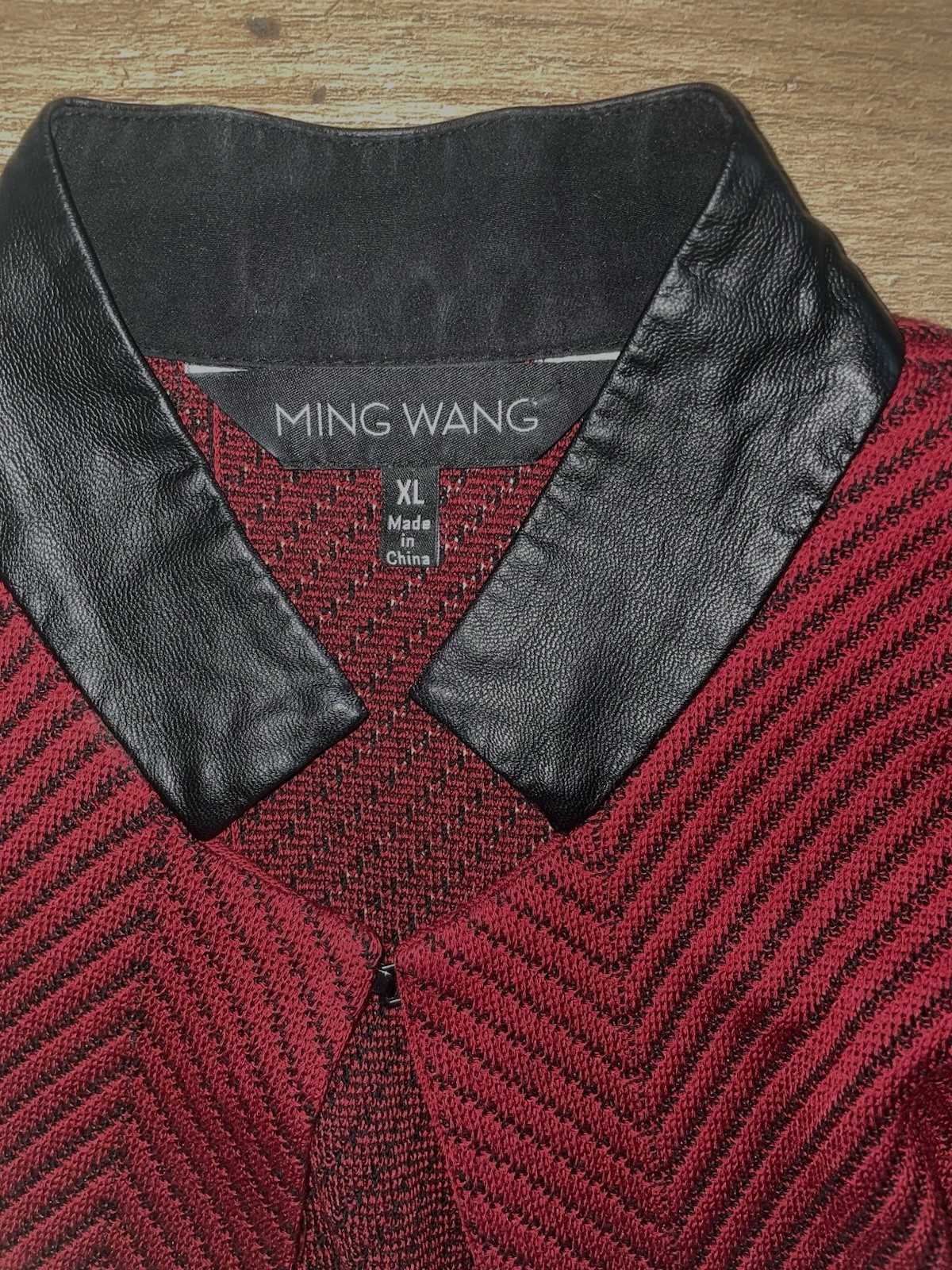 Ming Wang Herringbone Knit Knee Length Cardigan Jacket Red Black Women’s XL