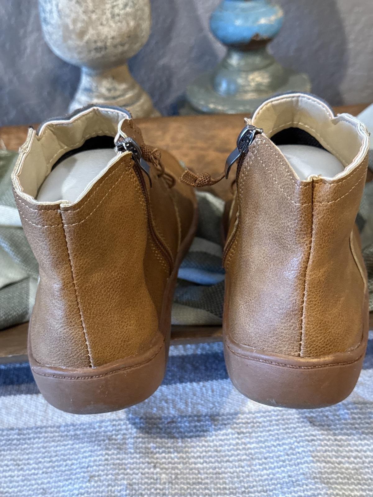 Brown Ankle Boots with Side Zipper and Lace-Up Detail