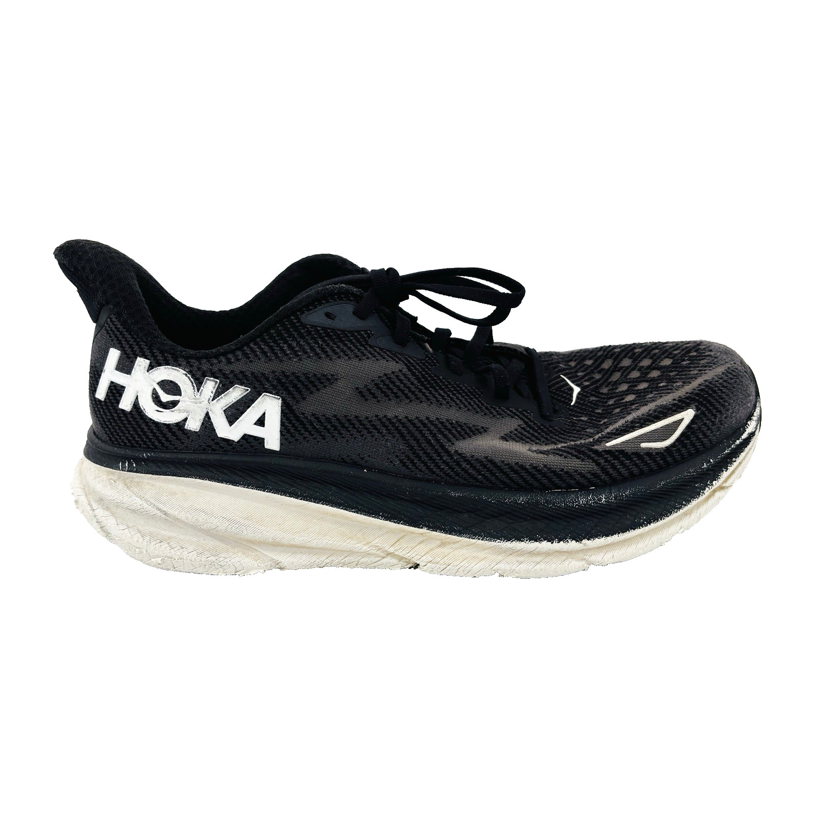 Mens 10 D Hoka One One Clifton 9 Black Running Shoes Sneakers 1127895 BWHT