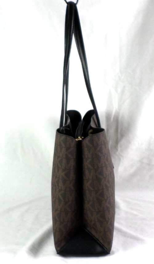 Michael Kors Dark Brown PVC Black Leather Large Tote Satchel Shoulder Bag MINT