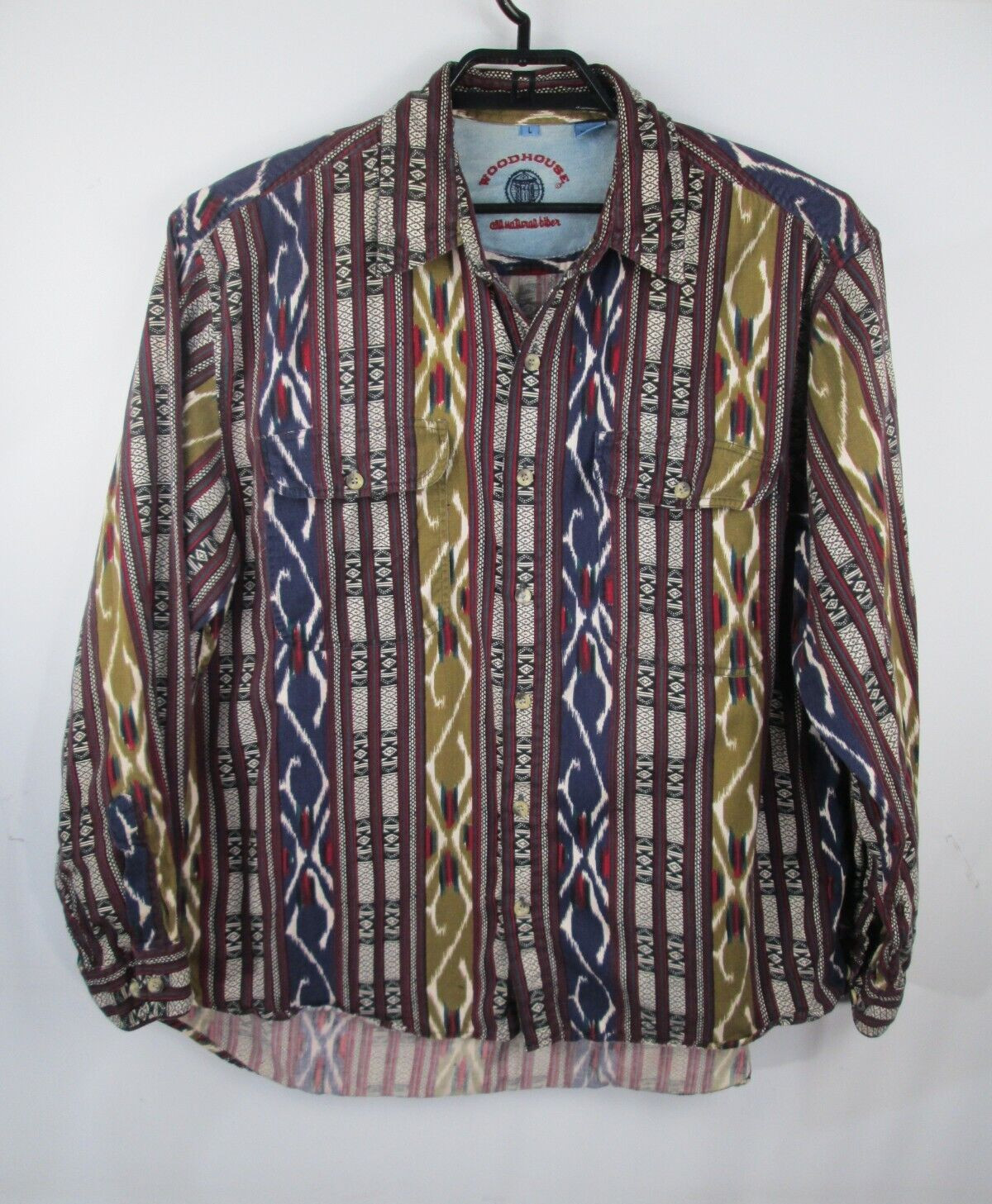 Vintage Woodhouse Cowboy Southwestern Aztec Multicolor Button Mens Shirt Large