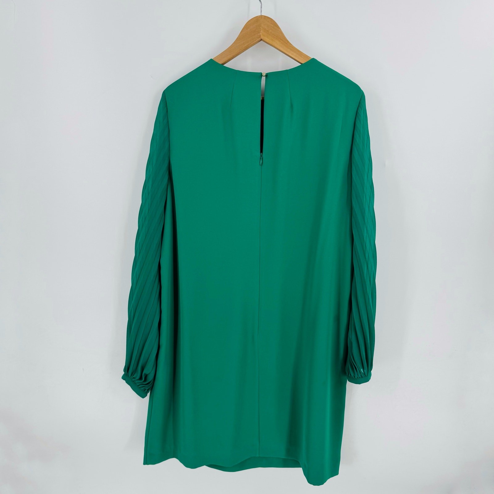 Hobbs Greta Green Popover Dress Pleated Sleeve Sheath Chic Minimalist Size 12