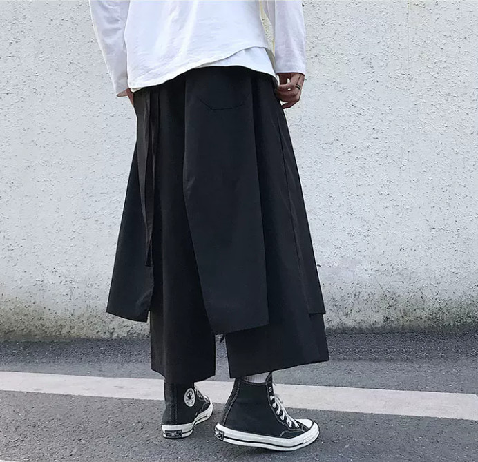 Dark Men’s Pantskirt Wide Leg Trousers Straight Leg Loose Fit 3/4 Pants sTREET