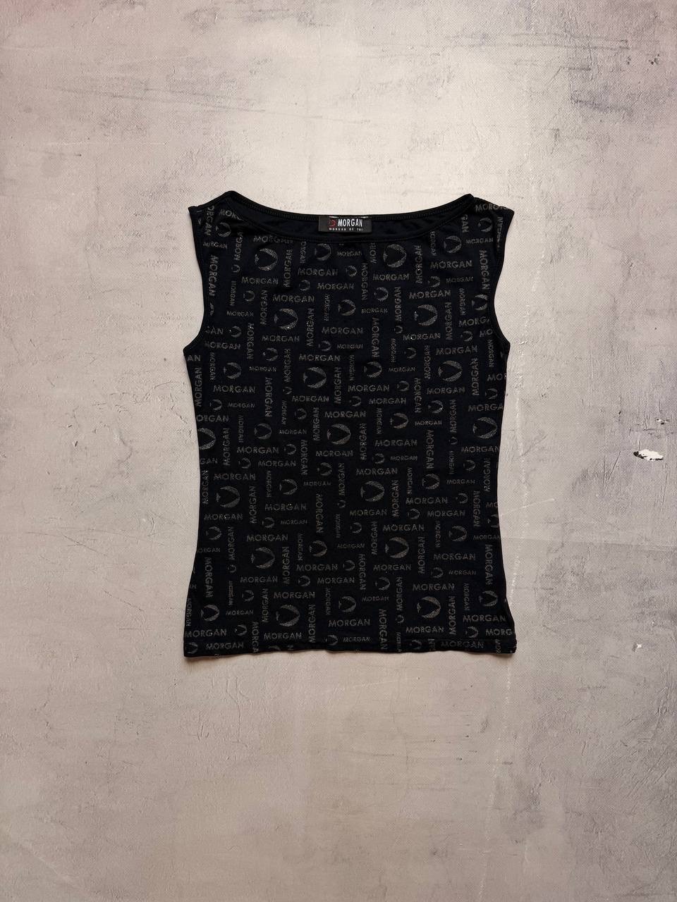 Vintage Morgan De Toi Monogram Tank Top, Rare Y2K All Over Print Black Size Xs