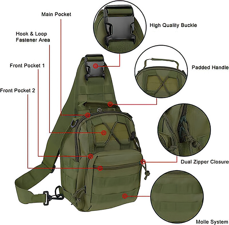 Mens Tactical Backpack Molle Sling Shoulder Bag Chest Pack Outdoor Hiking Travel