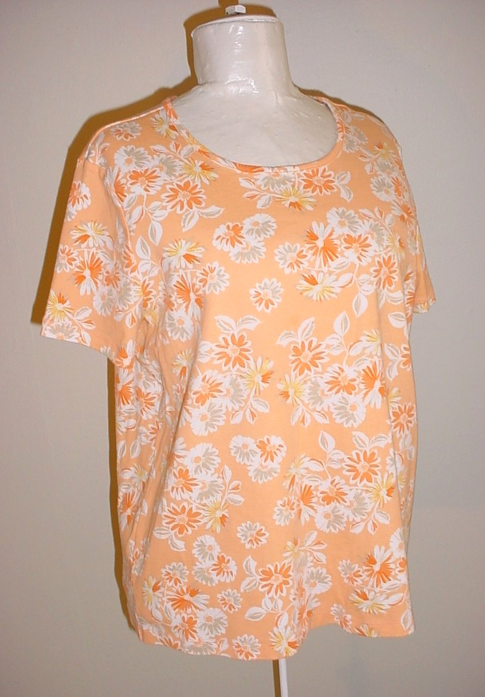 White Stag Top XL Short Sleeved Peach Floral Breathable Cotton Stretch M171926