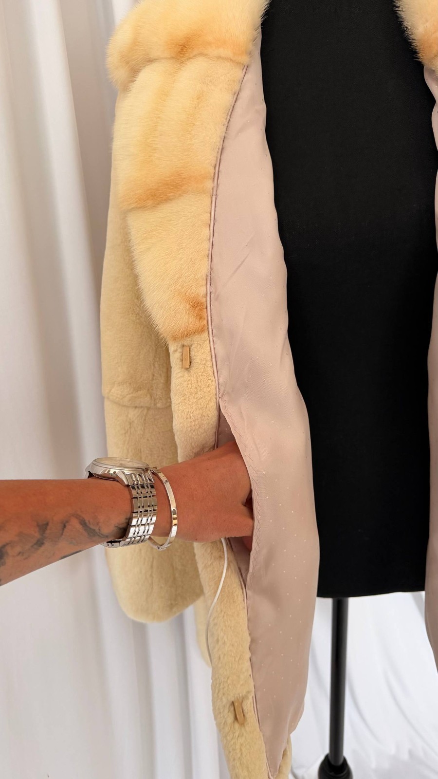 New Luxury Real Mink & Sheared Beaver Fur Coat Belted 1201204 Size M