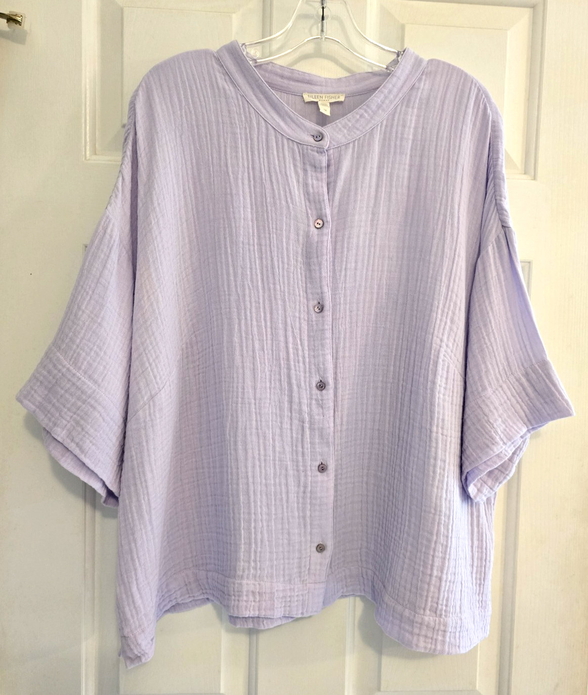 Eileen Fisher Box Top Mallow Organic Cotton Lofty Gauze 2X Coastal Grandma Shirt