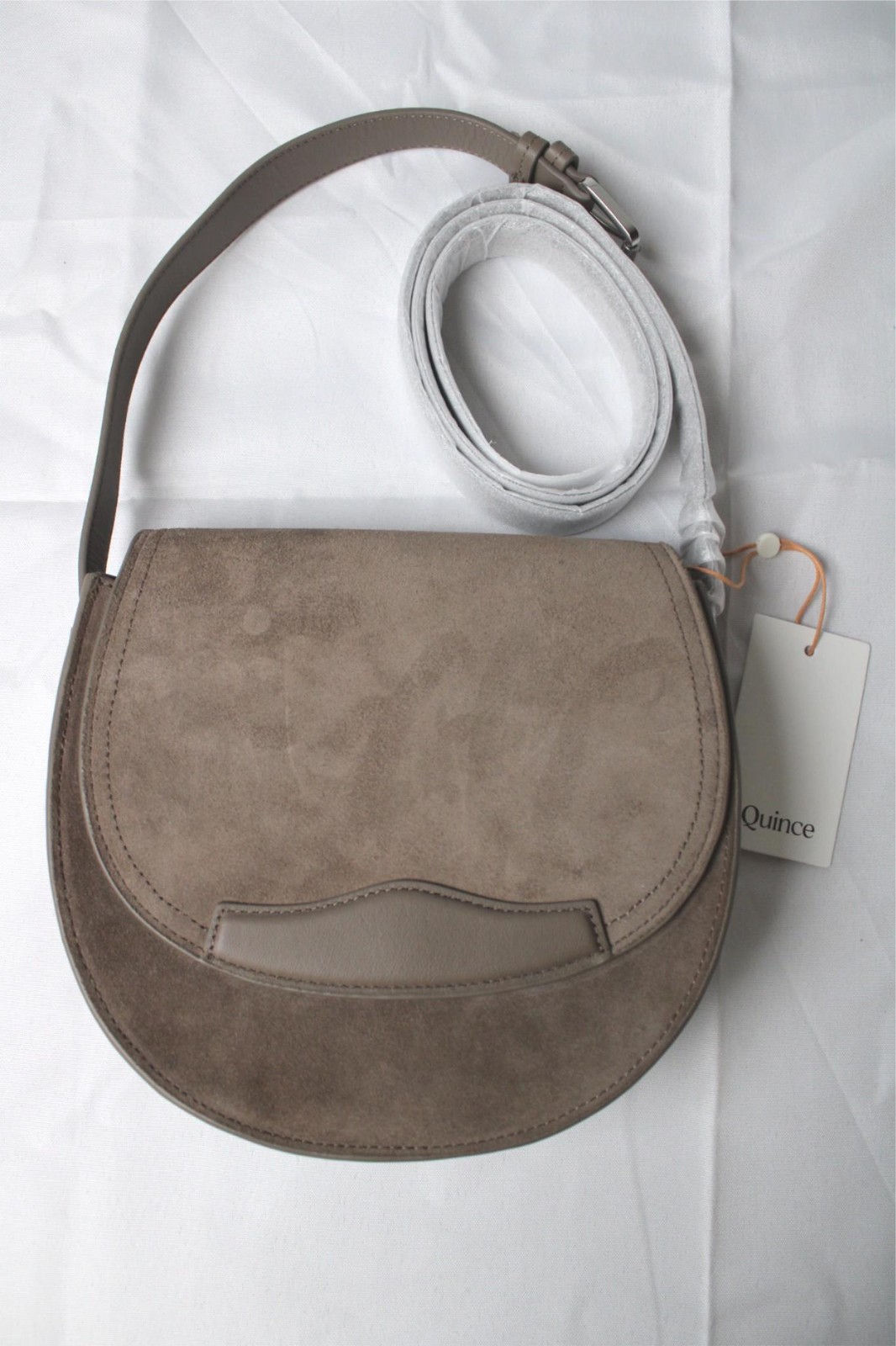 Quince Women’s Genuine Italian Suede Crossbody Saddle Bag BE5 Pebble One Size