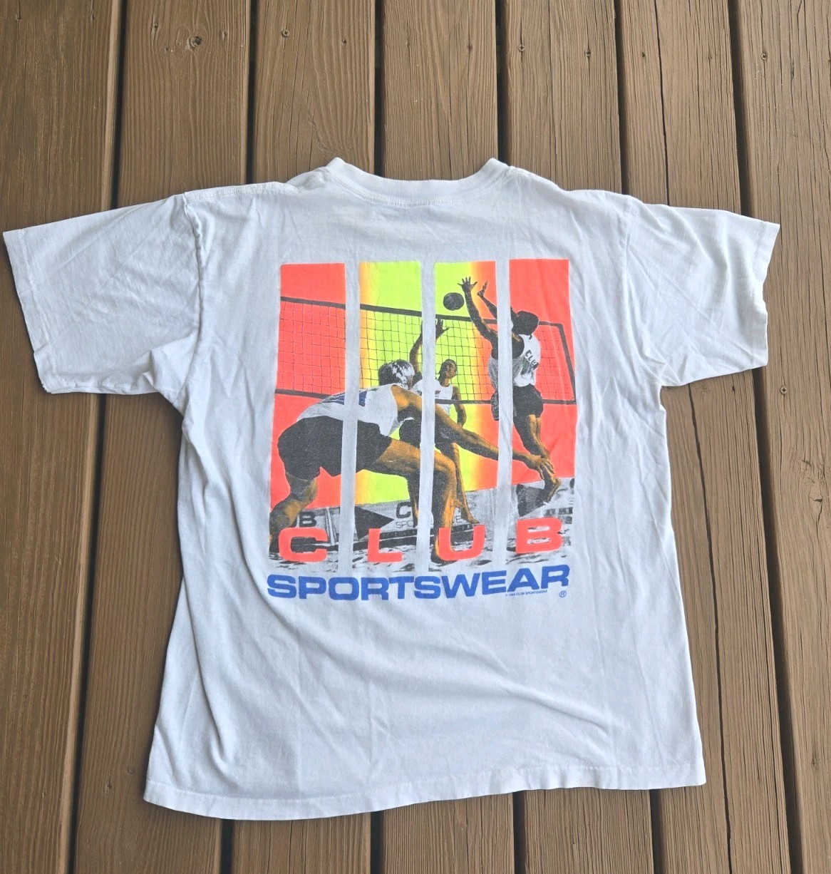 Vintage 1989 Club Sportswear Beach Volleyball Neon Sports Graphic T-Shirt USA XL