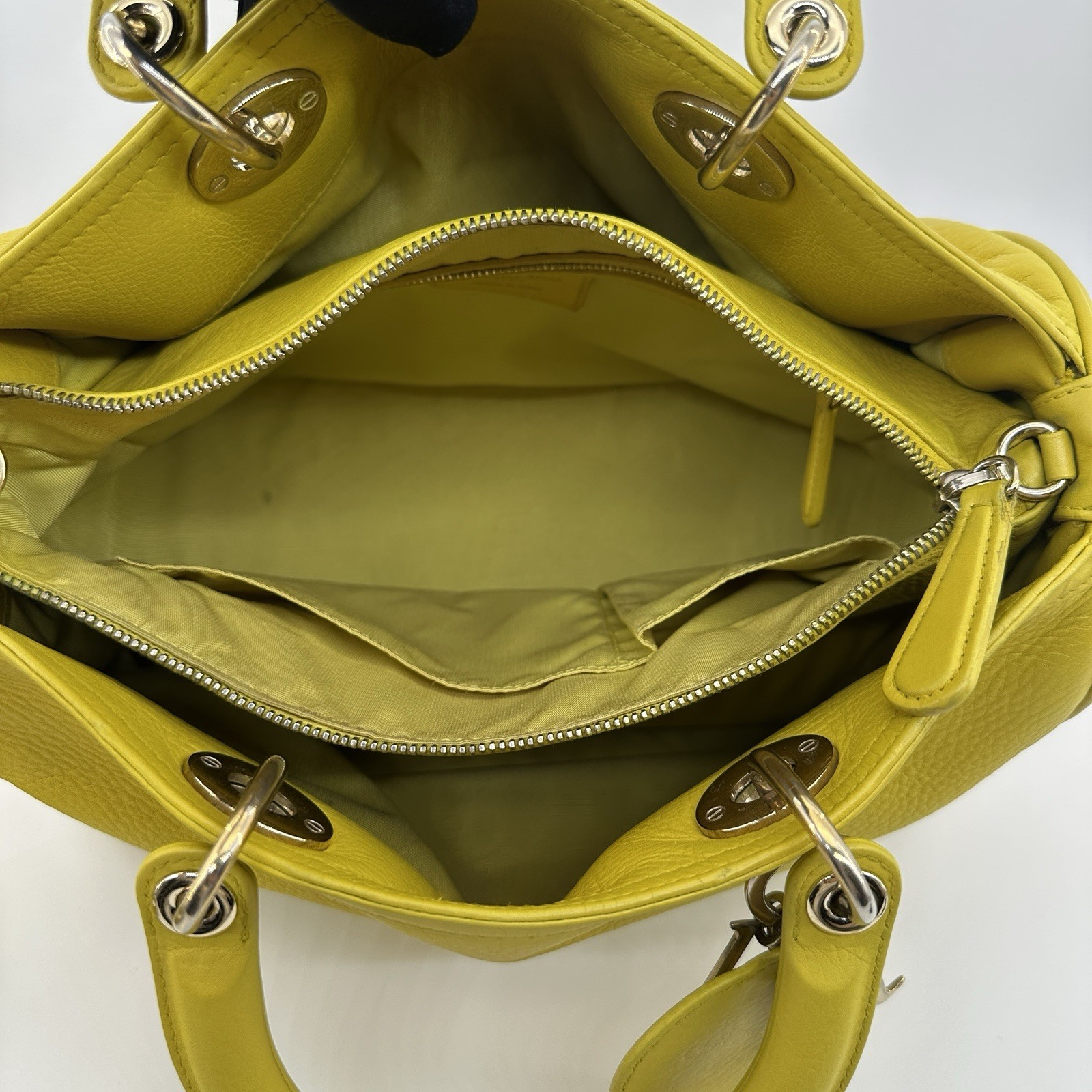 Dior Leather Top Handle & Shoulder Bag Lemon yellow leather.