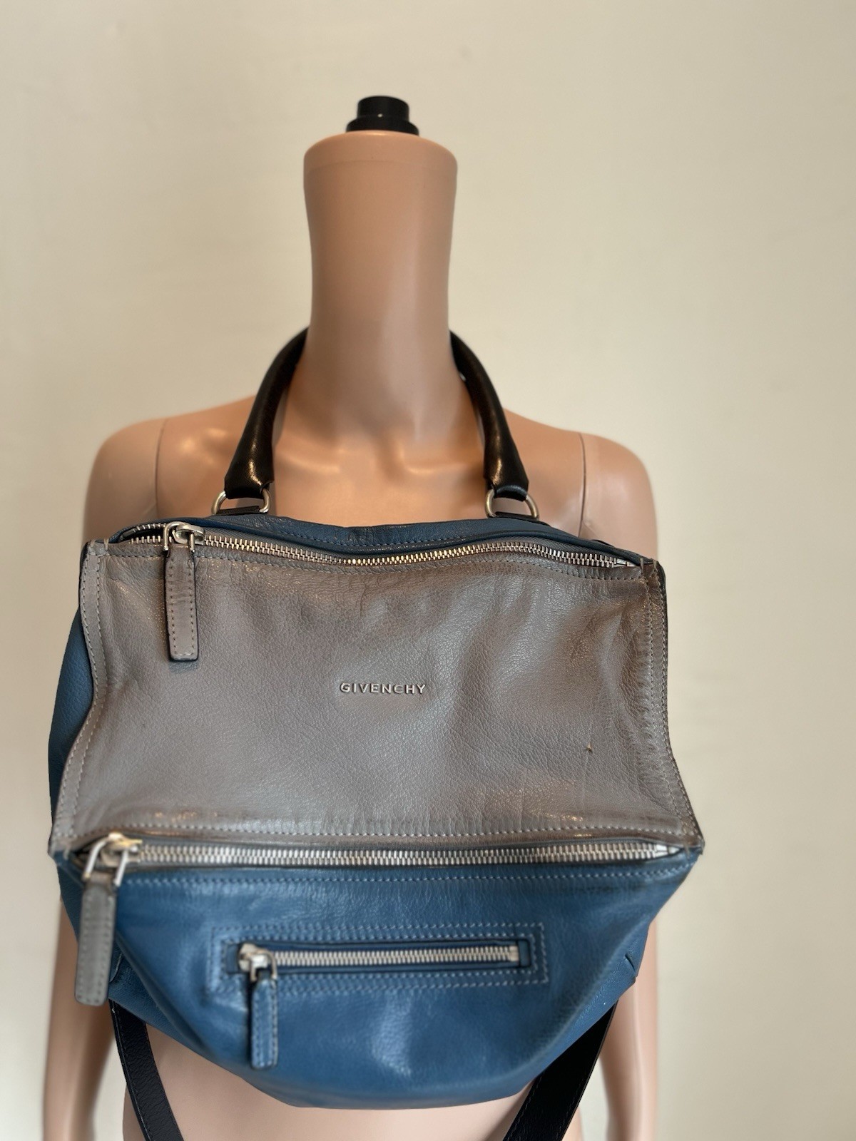 Givenchy Pandora Medium Leather Bag Satchel Sugar Goatskin Blue/Gray Two Tone