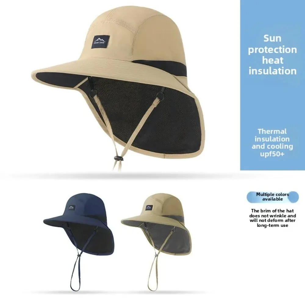Wide Brim Waterproof Quick-Dry Sun Hat with Neck Flap Breathable Mesh Hiking Cap