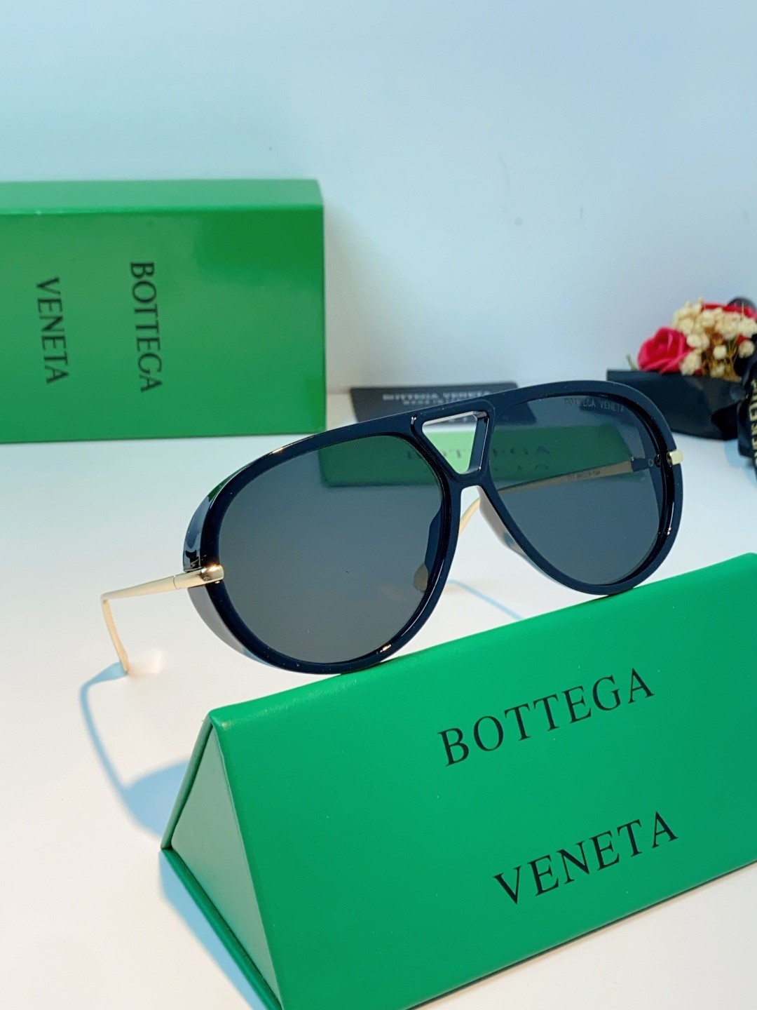 Bottega Veneta BV1324S Double-Bridge Aviator Series – Size 60□16-140