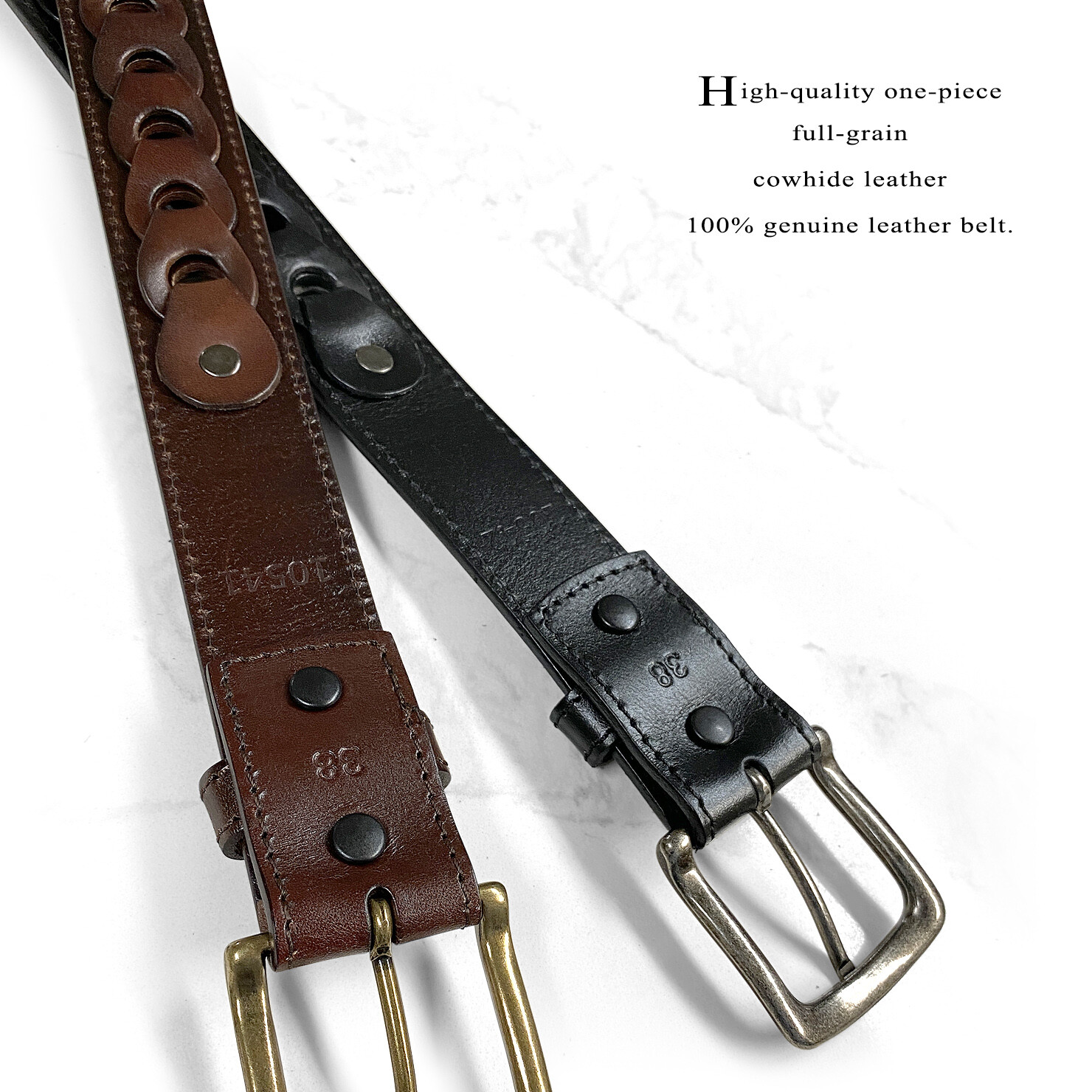 Men’s Braided Genuine Full Leather Casual Jean Belt 1-1/2″ Wide, Black Brown