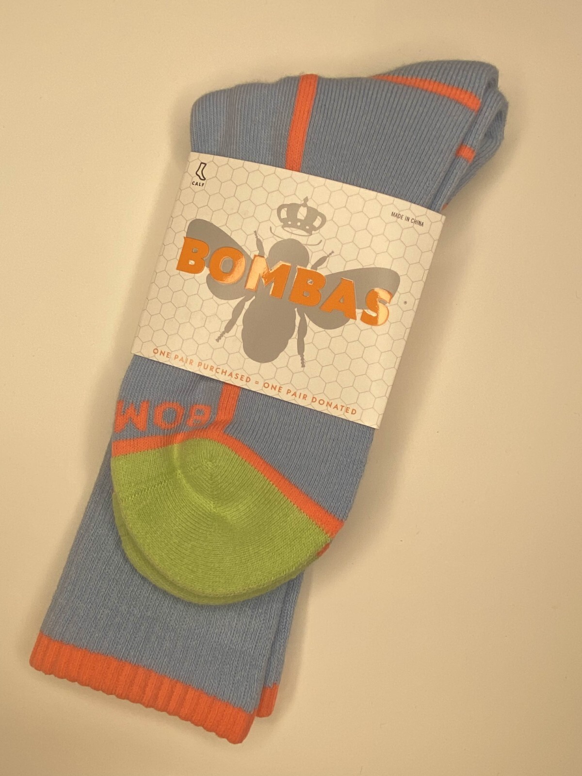 [3 Pack] Bombas Neon Tipping Border PowderBlue Medium Calf Socks