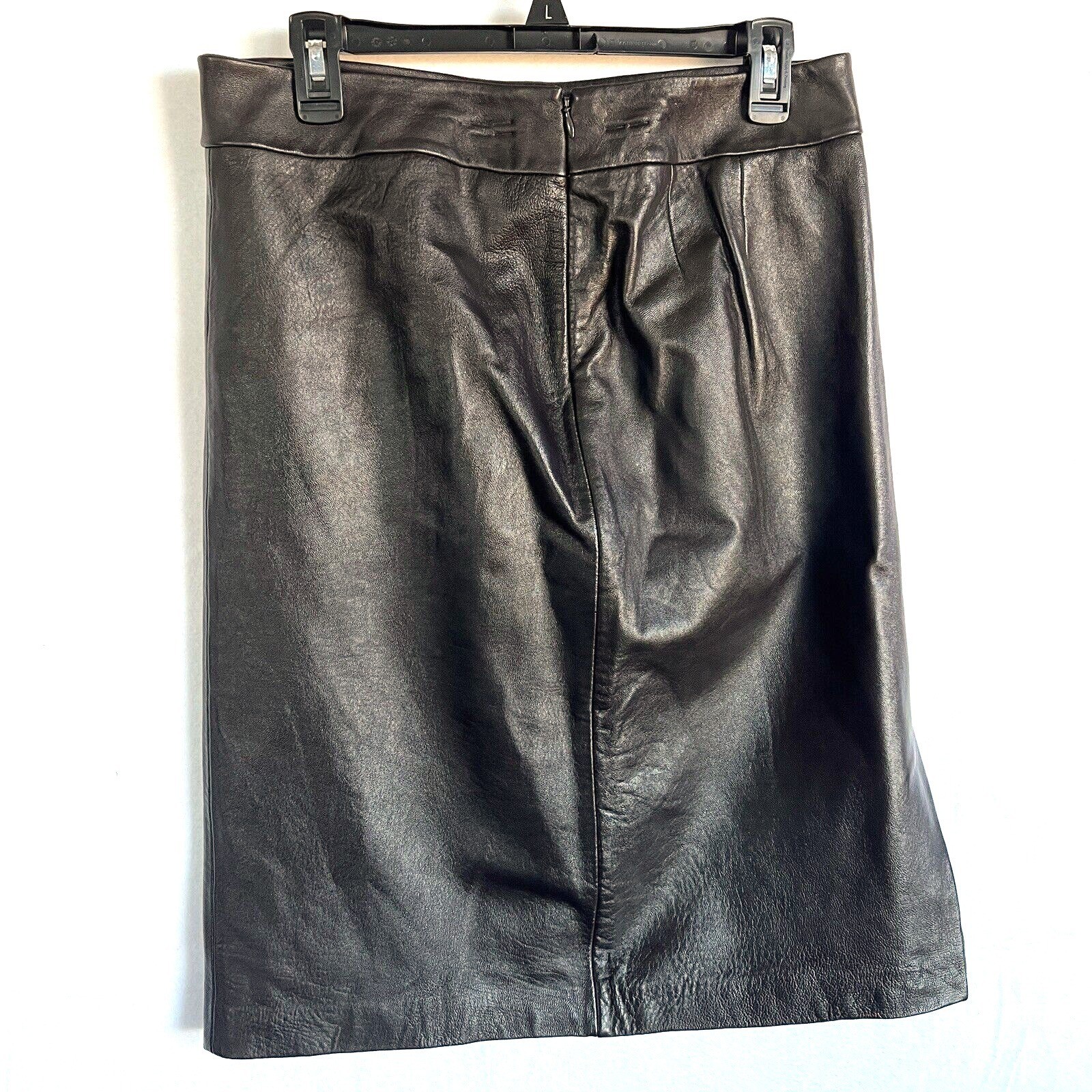 Y2K Kasper Leather Skirt Womens 10 Brown Knee Length Pencil Straight Earthy Edgy