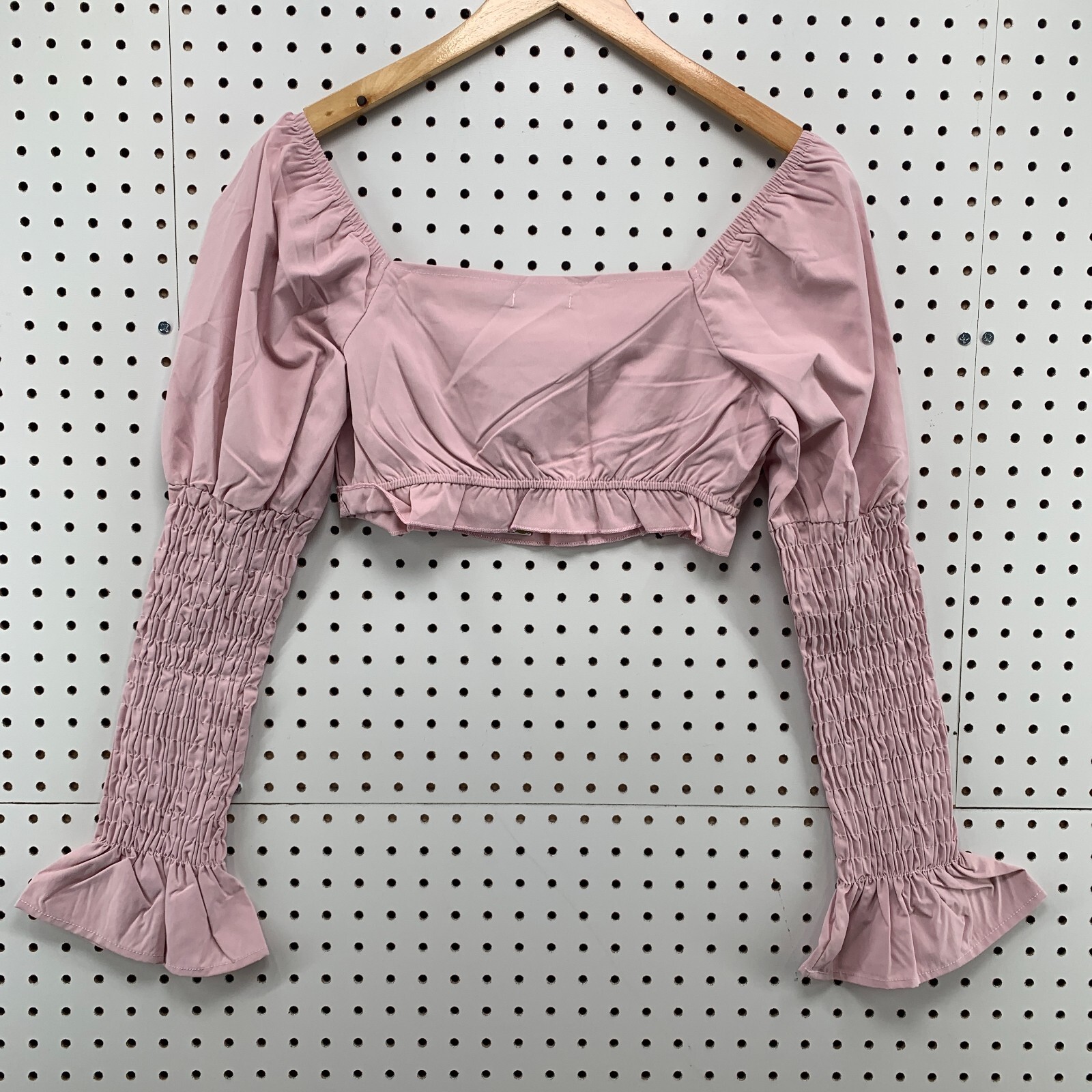 Boohoo Womens Crop Top Pink Off The Shoulder Scrunch Sleeve Ladies Size 4