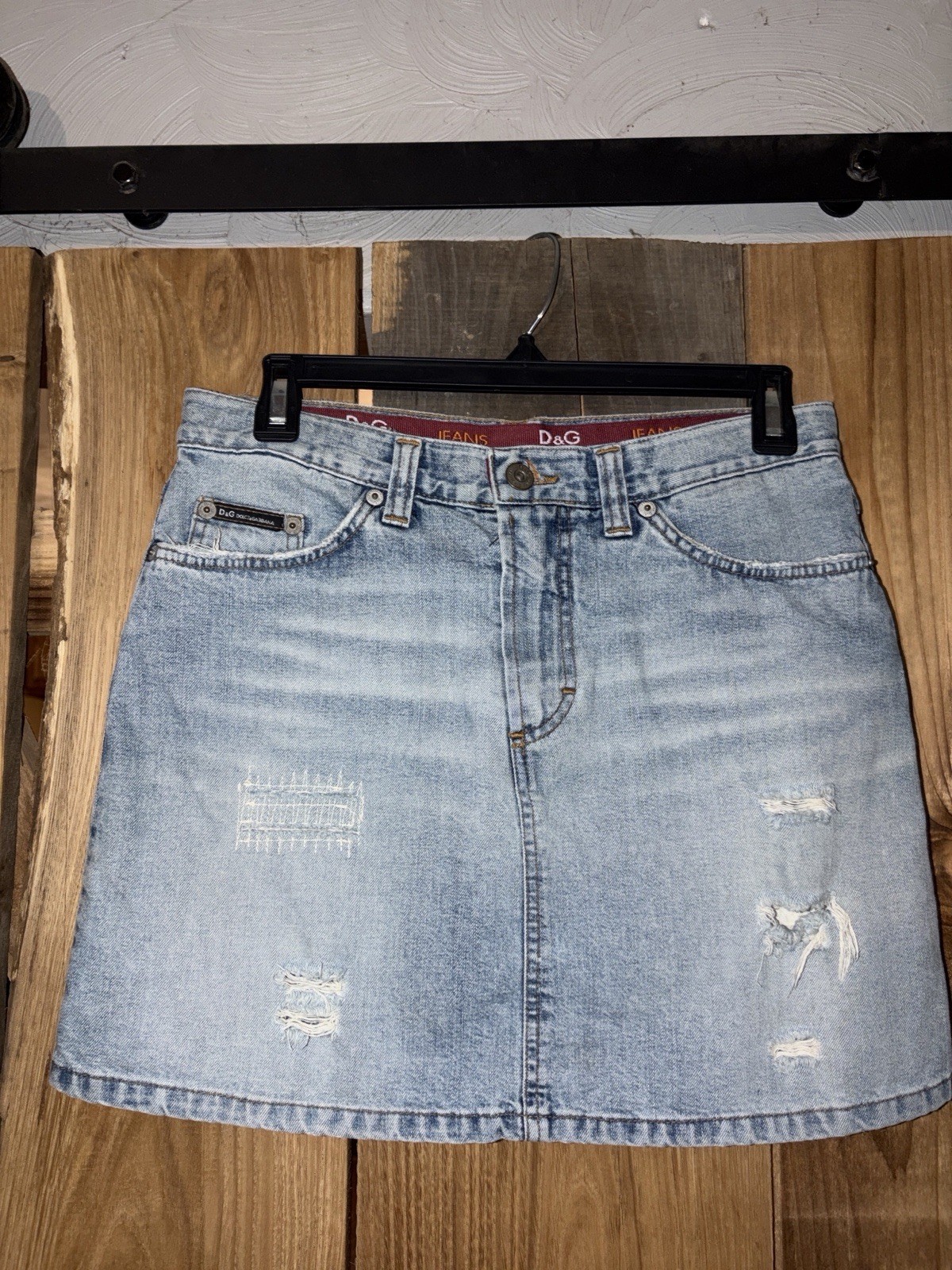 Dolce & Gabbana Light Blue Distressed Denim Mini Skirt (Vintage)