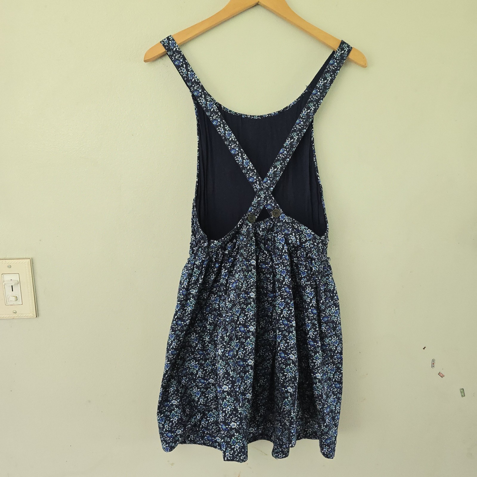 Free People Petunia Mini Dress Cross Back Smocked Blue Ditzy Floral Size S