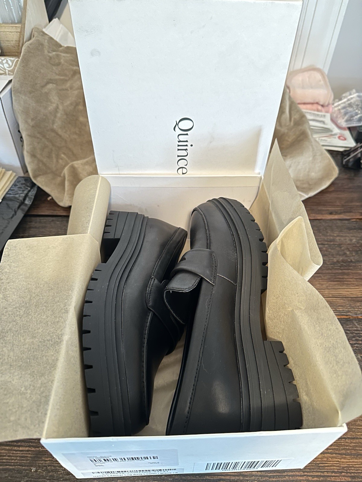 Quince Women’s Italian Leather Lug Sole Loafers in Black – Size 6 M