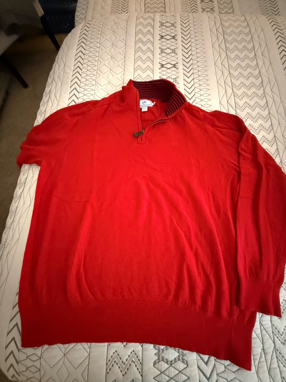 Southern Tide Men’s Red Cotton Knit Quarter-Zip Mock Neck Pullover Sweater XL
