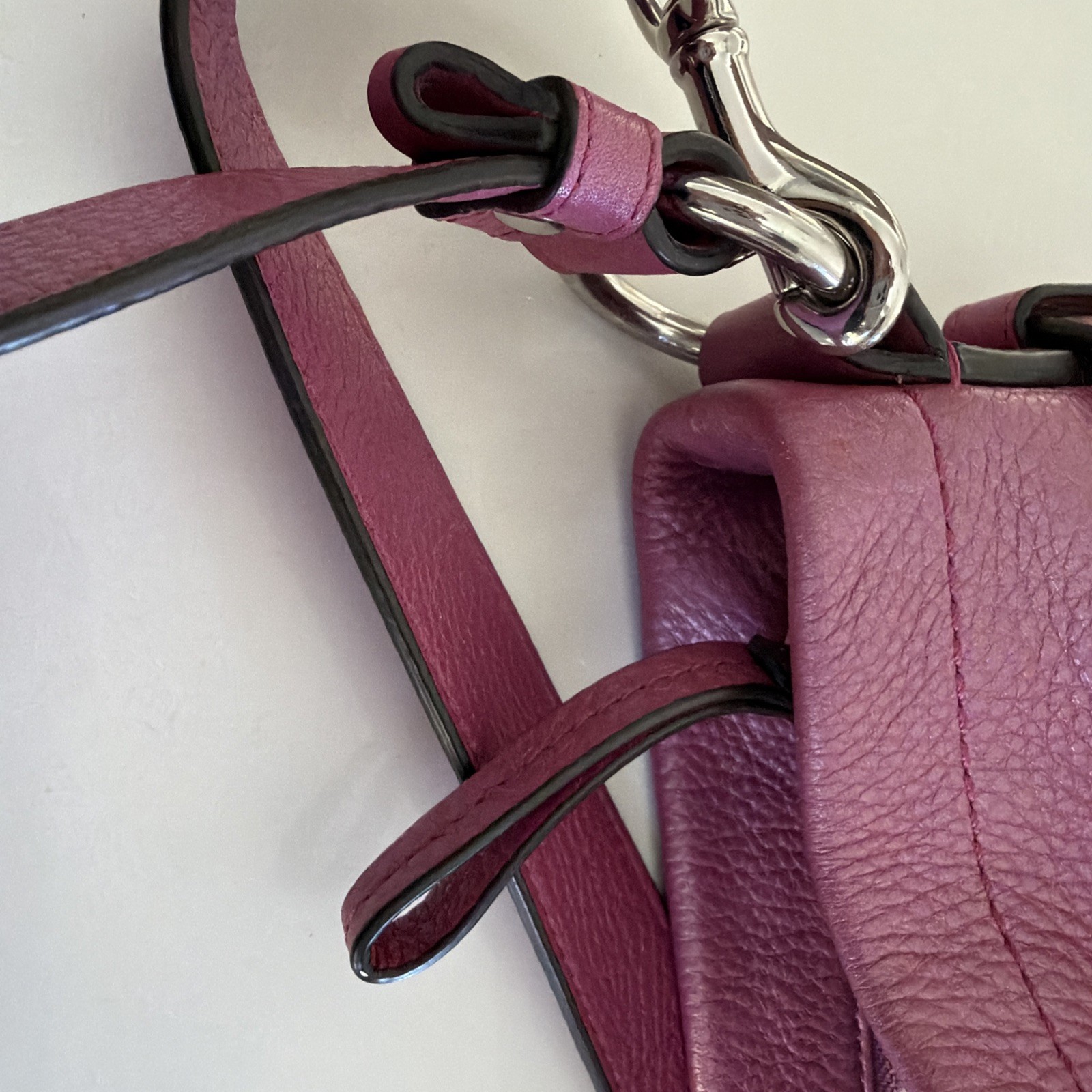 Coach F19722 North South Chain Convertible Shoulder HandBag Plum Pink Leather