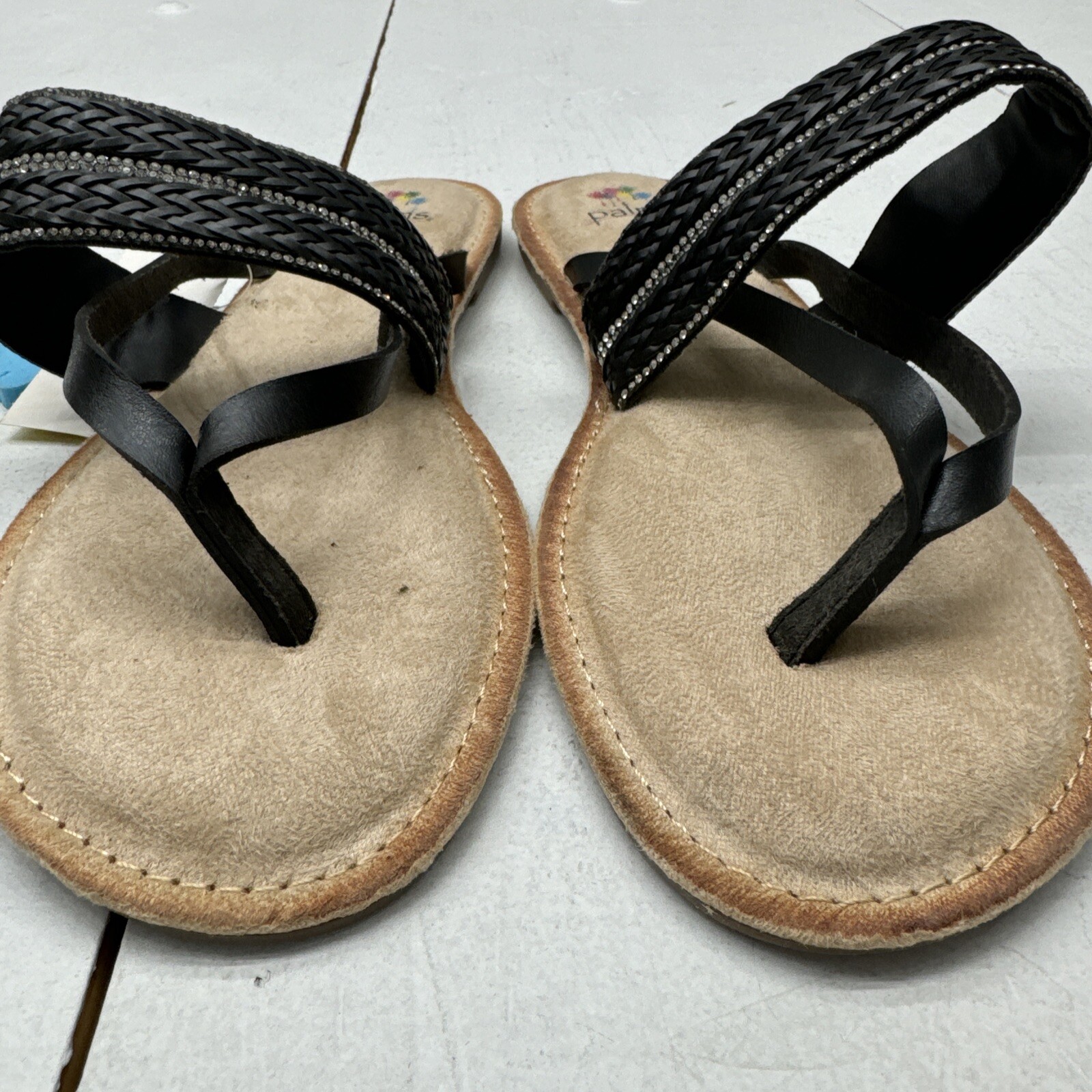 Palms Black Thong Strap Sandal Rhinestone Memory Foam Footbed Women’s Size 10