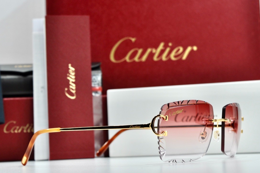 Cartier rimless sunglasses piccadilly glasses Diamond Cut decor BIG C gold Frame