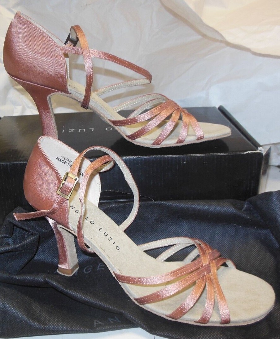 NEW/box Angelo Luzio Tstrap Ballroom Shoe Black 100L “Rita” 3″ heel Amanda