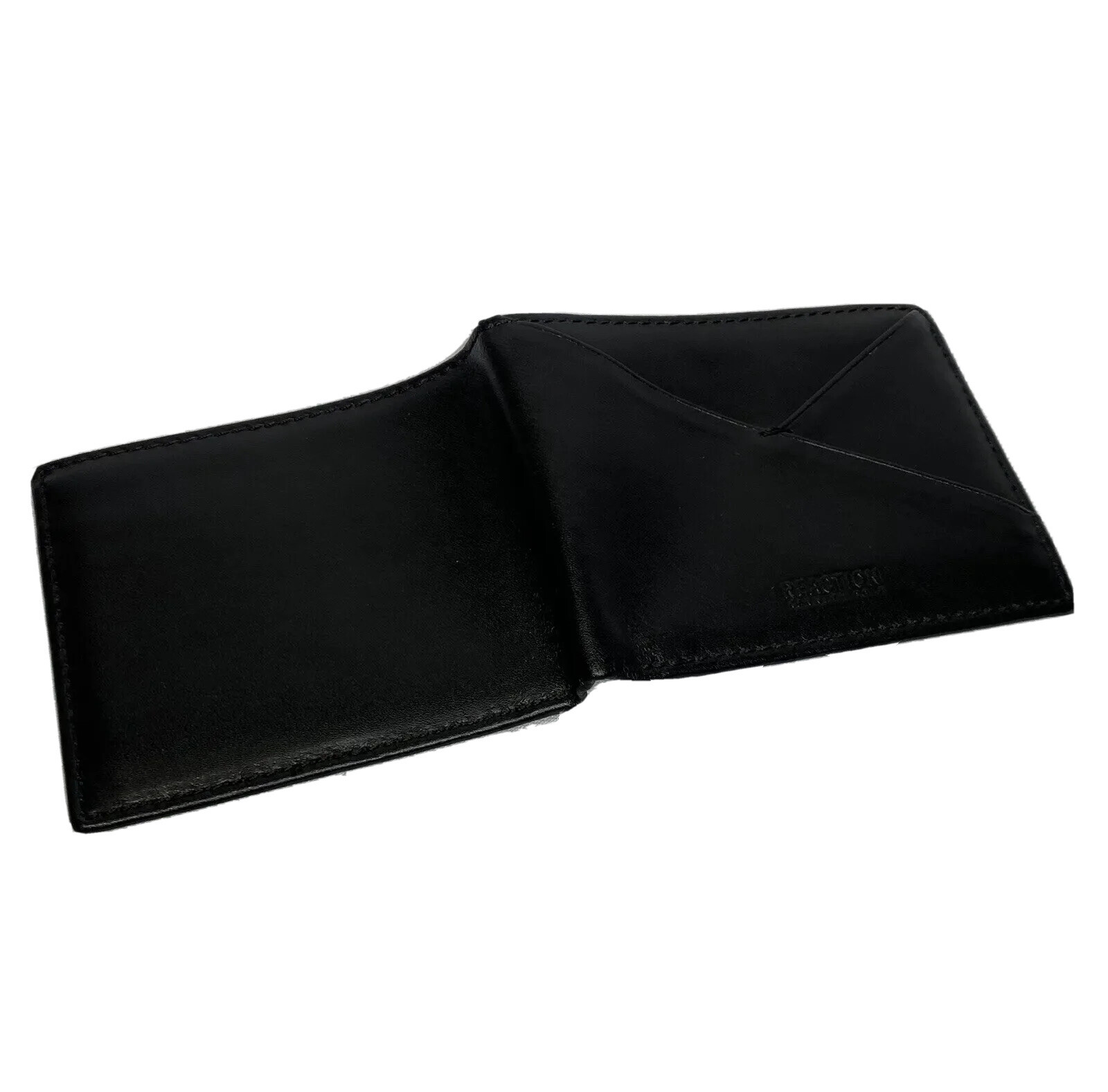 Kenneth Cole Reactions Black Leather Bi Fold Wallet ID Holder 8 Card Slots Men’s