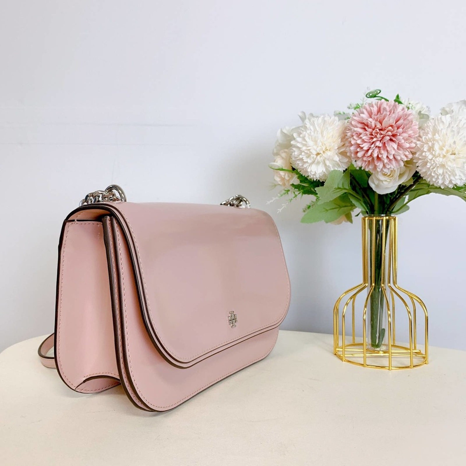 Tory Burch 149929 Emerson Top Handle Patent Leather Crossbody Bag IN CLAY PINK