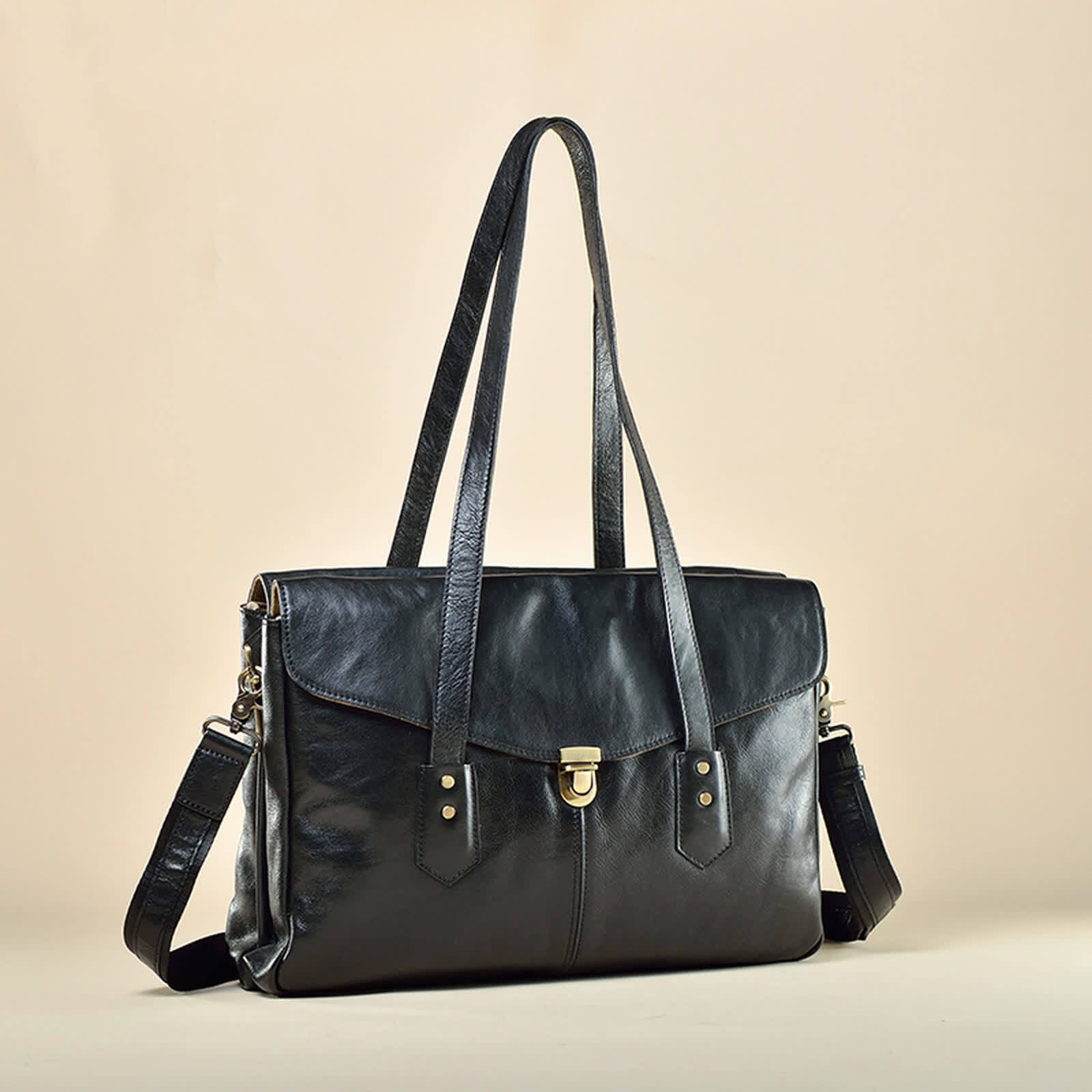Erivis Brown Women Genuine Leather Briefcase with Adjustable Strap