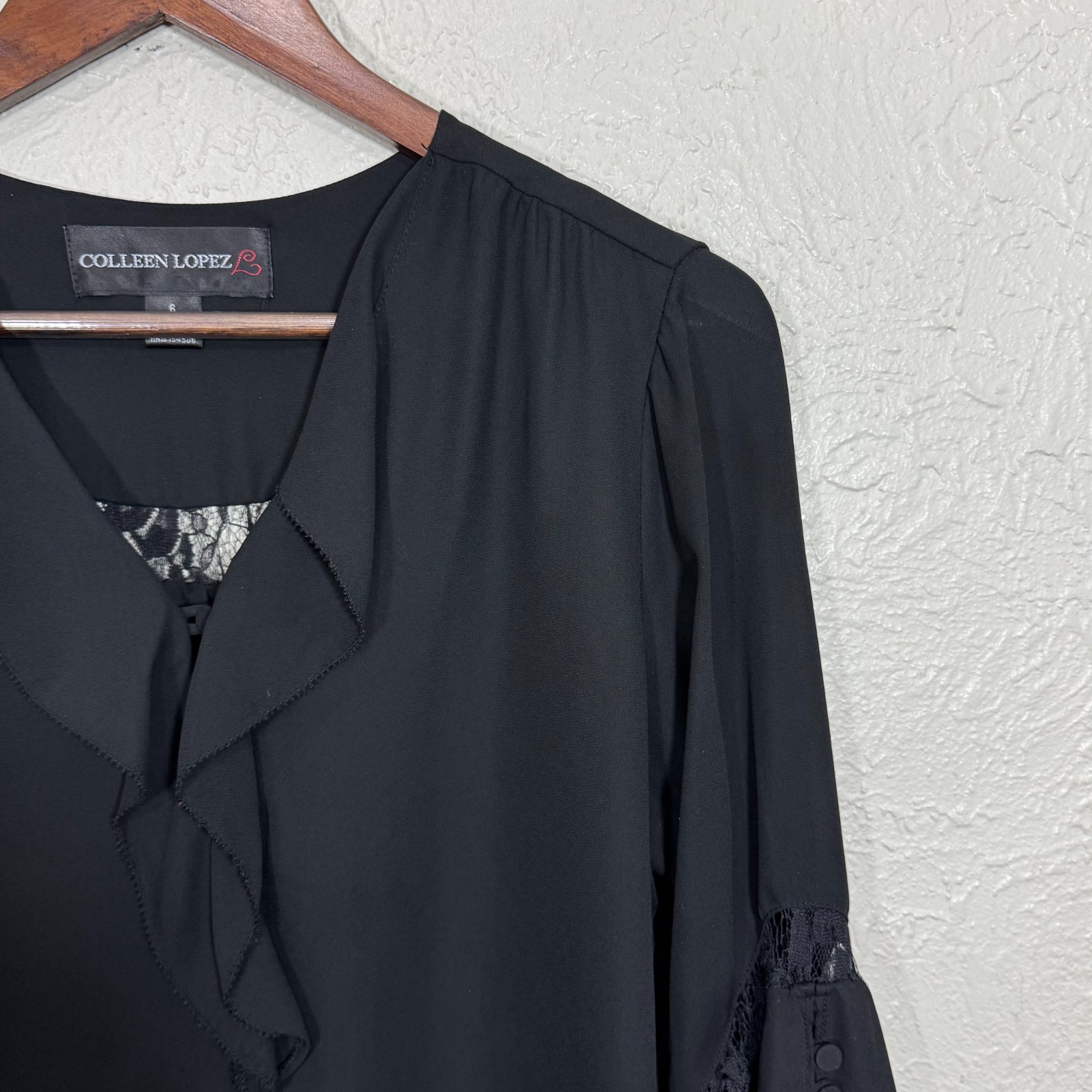 Colleen Lopez Blouse Top 6 Lace Flared Bell Sleeve Whimsigoth Witchy Fairy 90s
