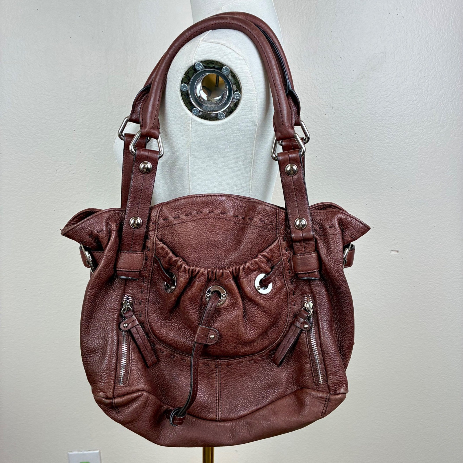 B. Makowsky Oversized Bag Genuine Leather Slouchy Hobo Boho Brown Quiet Luxury