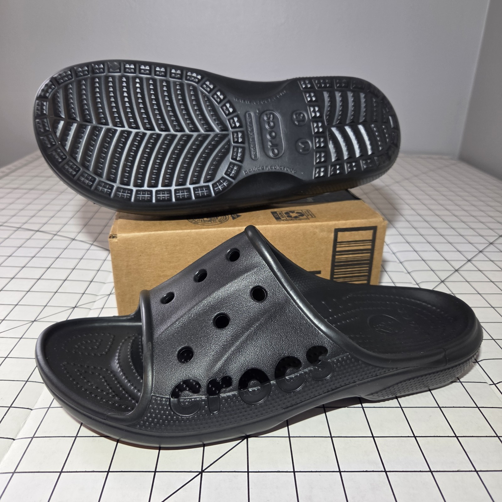 Crocs Baya Slide Mens 13 Black 12000-001 NWT Slip On Sandals Clogs