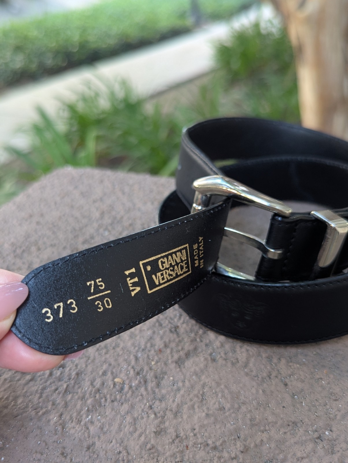 GIANNI VERSACE 90’s Silver Buckle MEDUSA Belt Black Leather Size 27 28 29 30 31″