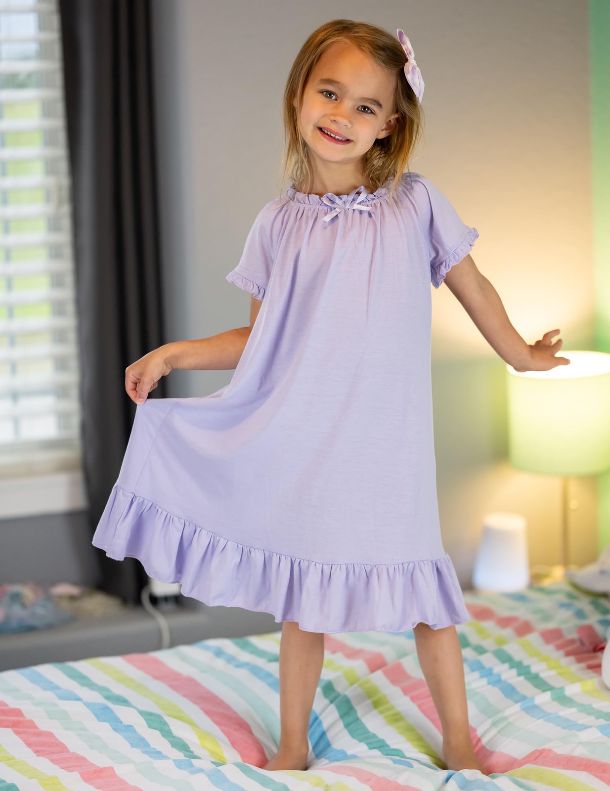 Arshiner Girls’ Pajama Dress Casual Sleeping Dress (Light Purple, 7-8 Years)