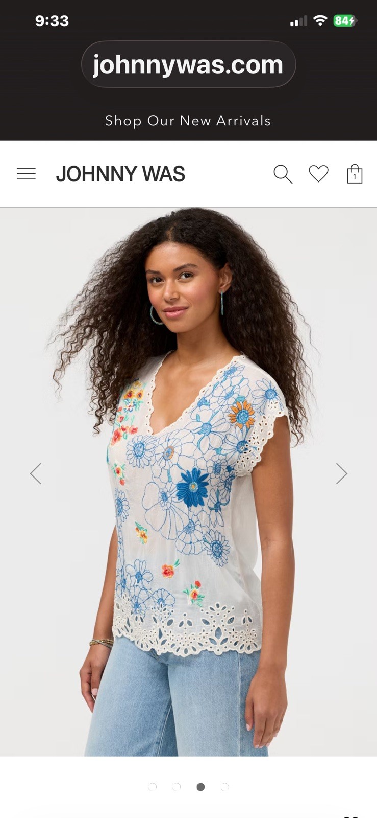 Johnny Was Women’s M White Sheer Floral Embroidered V-Neck Blouse read feedback
