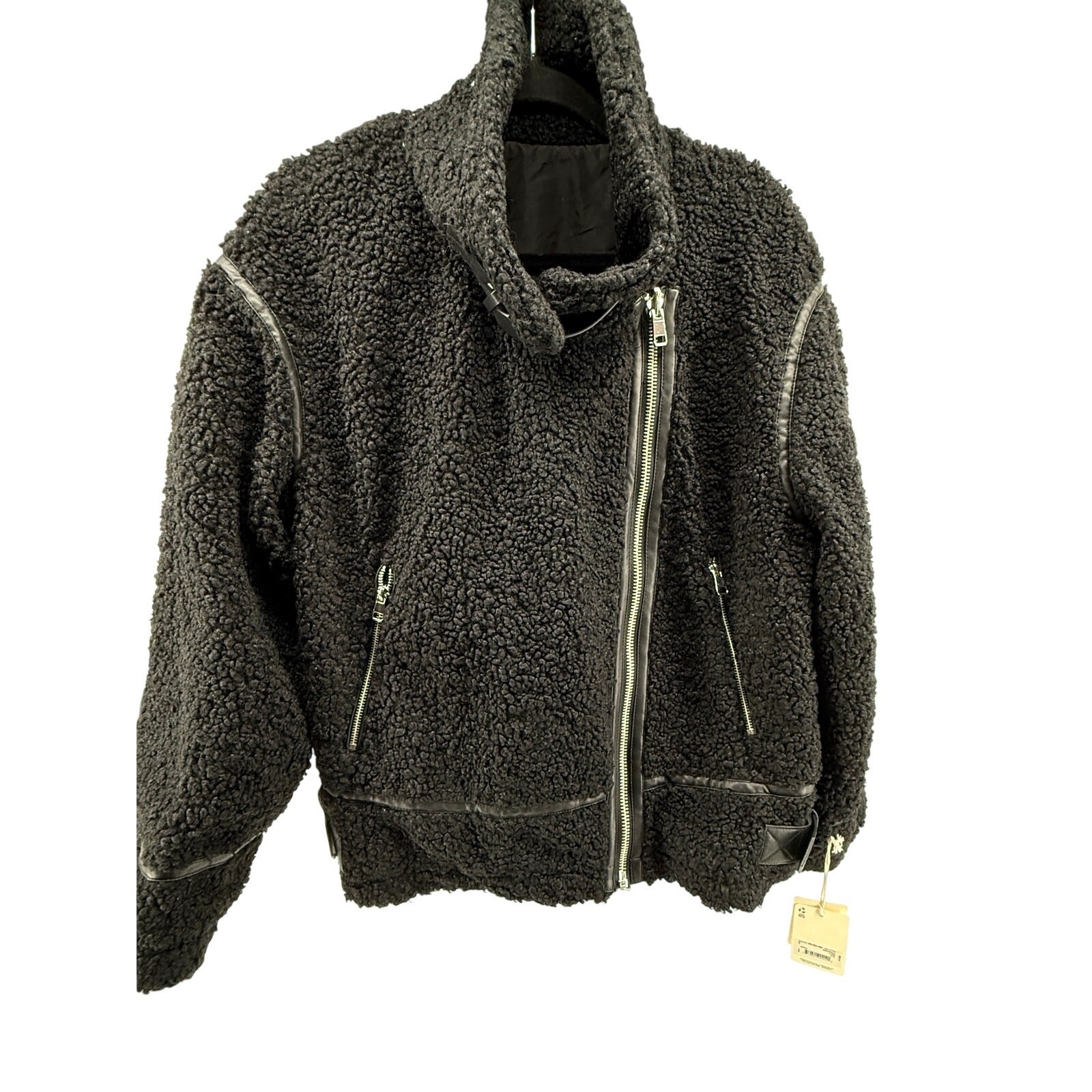 Reversible Sherpa Jacket Moto Zip Black Fleece Biker Coat Size XL NWT a.n.a