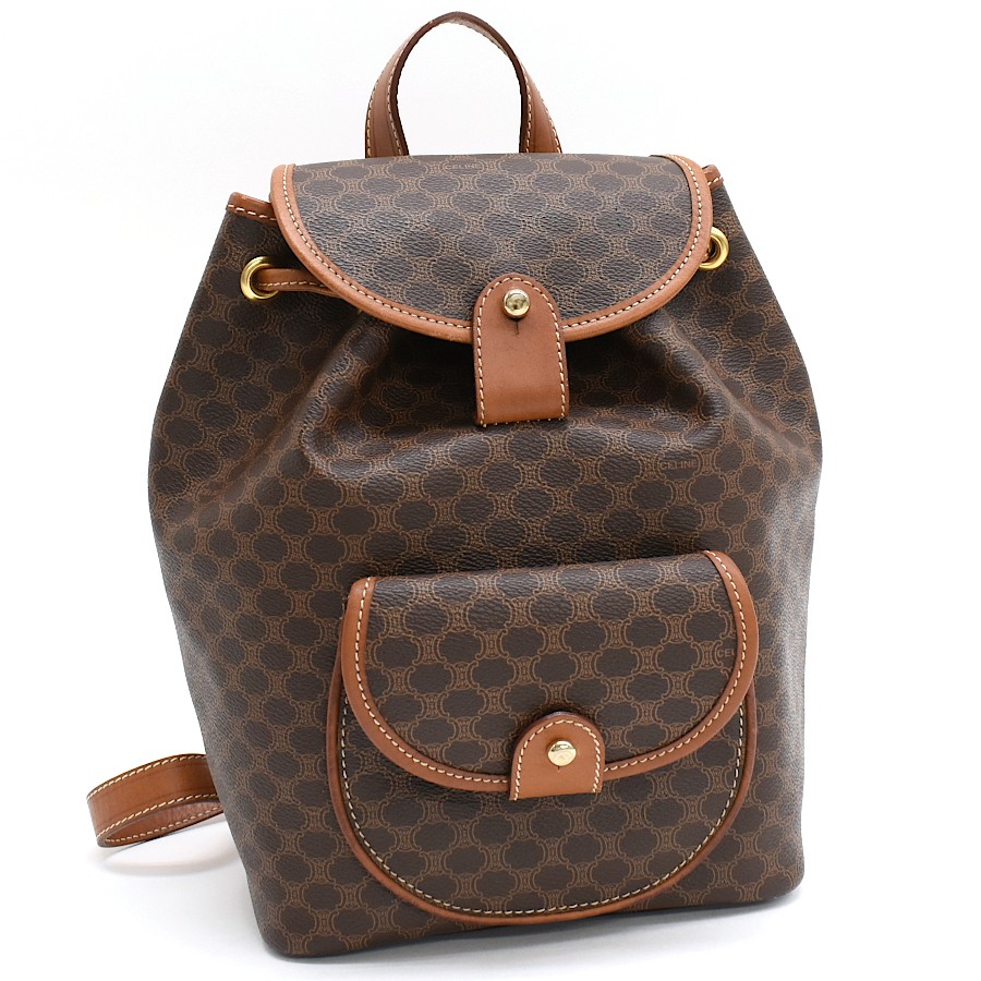 Vintage CELINE Old Celine Macadam Backpack PVC Gold-toned Hardware b29 T10G