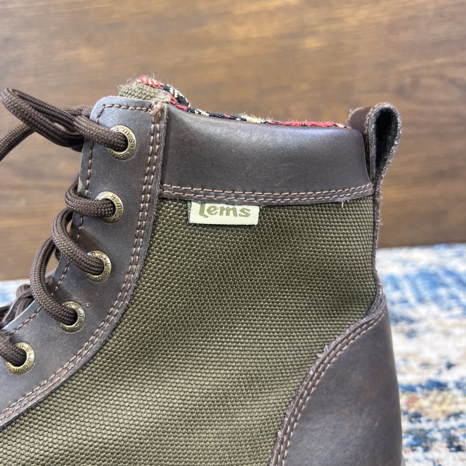 Lems Boulder Boots Timber Green Brown Leather Plaid Lined Mens Sz EU 44 US 10.5