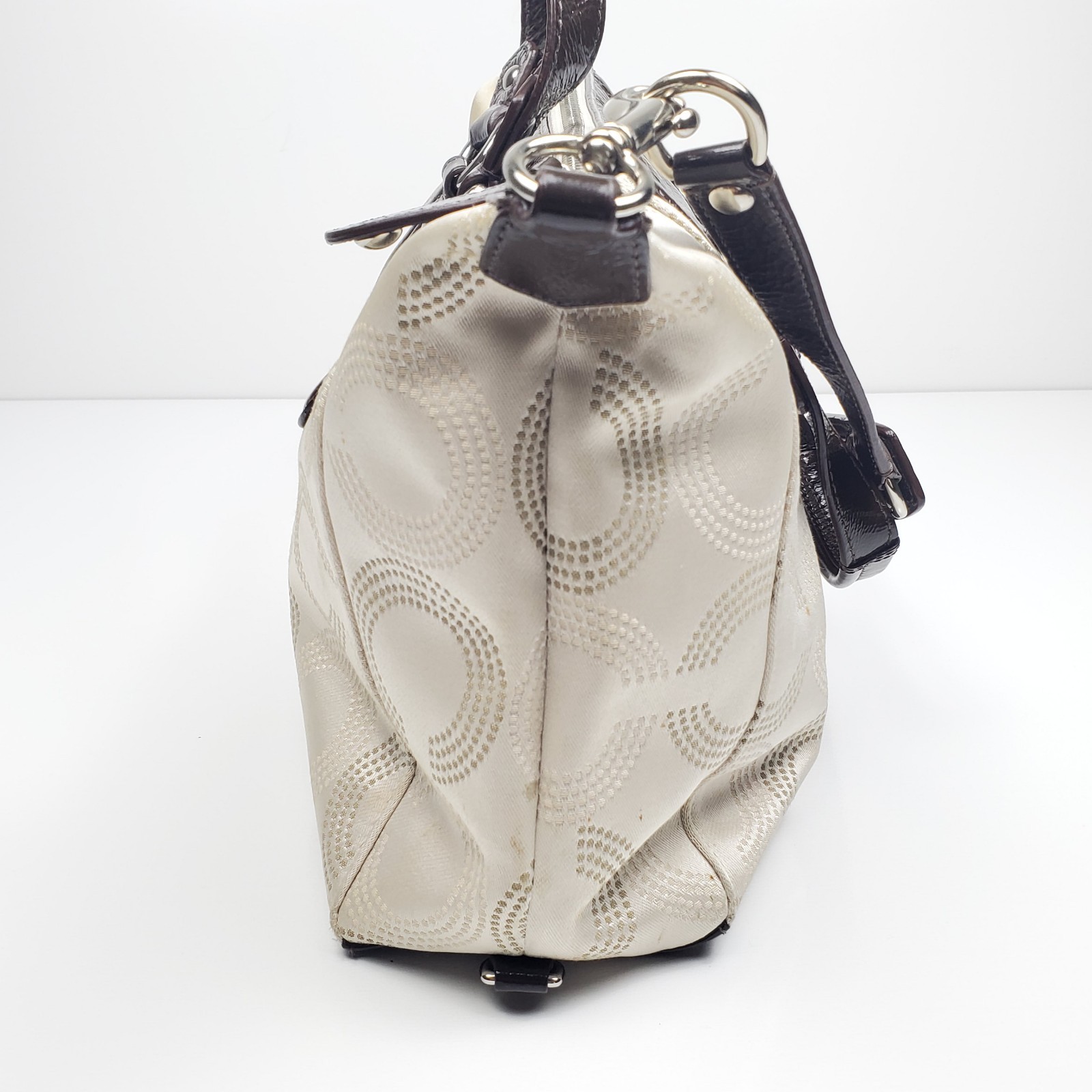 Coach Ashley F20027 Dotted Op Art Cream Brown Shoulder Bag Satchel Purse Handbag